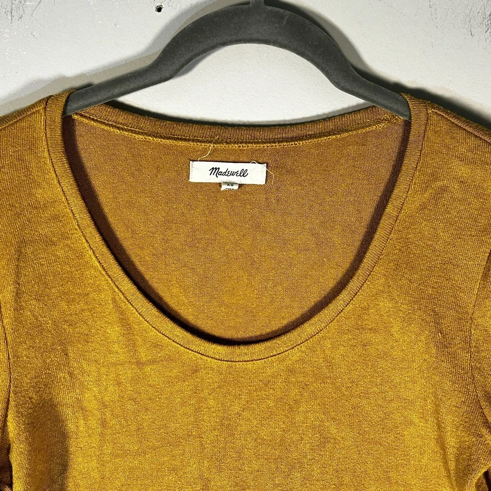 Madewell Mustard Yellow Puff Sleeve Scoop Neck Knit Top XS
